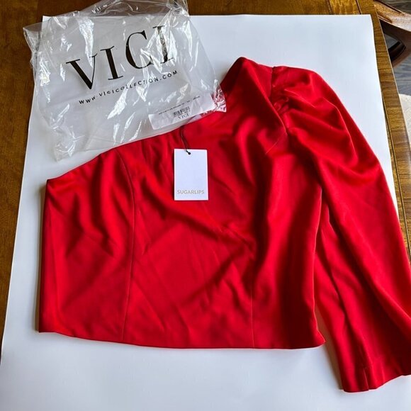Sugarlips Such a Betty One Shoulder Red Top SZ M - Picture 11 of 14